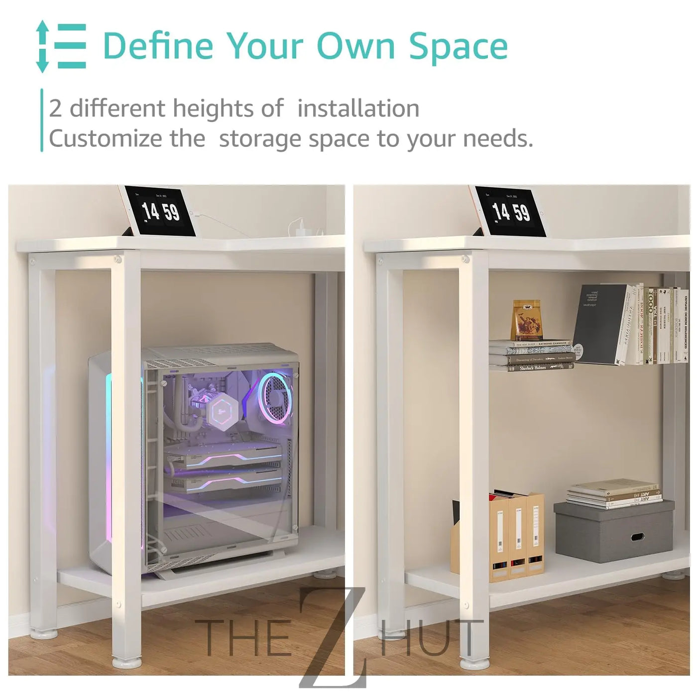 Lufeiya White L Shaped Computer Desk with Drawers & Storage Shelves, 47 Inch Corner Reversible Desk with Power Outlet for Home Office Bedroom, L-Shaped Teen PC Desks with Fabric Drawer, White THE Z HUT