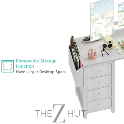 Lufeiya White L Shaped Computer Desk with Drawers & Storage Shelves, 47 Inch Corner Reversible Desk with Power Outlet for Home Office Bedroom, L-Shaped Teen PC Desks with Fabric Drawer, White THE Z HUT