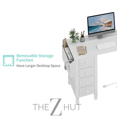 Lufeiya White L Shaped Computer Desk with Drawers & Storage Shelves, 47 Inch Corner Reversible Desk with Power Outlet for Home Office Bedroom, L-Shaped Teen PC Desks with Fabric Drawer, White THE Z HUT