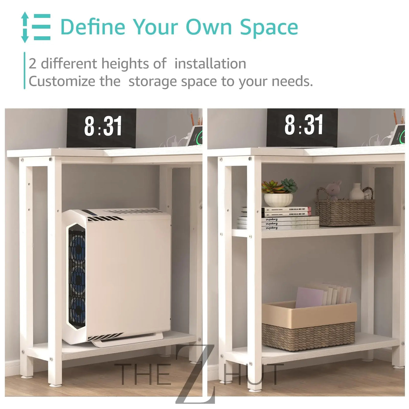 Lufeiya White L Shaped Computer Desk with Drawers & Storage Shelves, 47 Inch Corner Reversible Desk with Power Outlet for Home Office Bedroom, L-Shaped Teen PC Desks with Fabric Drawer, White THE Z HUT