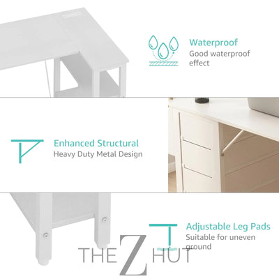 Lufeiya White L Shaped Computer Desk with Drawers & Storage Shelves, 47 Inch Corner Reversible Desk with Power Outlet for Home Office Bedroom, L-Shaped Teen PC Desks with Fabric Drawer, White THE Z HUT