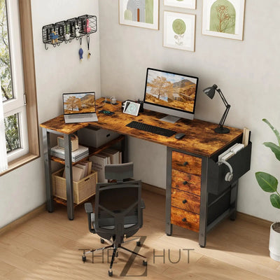 Lufeiya White L Shaped Computer Desk with Drawers & Storage Shelves, 47 Inch Corner Reversible Desk with Power Outlet for Home Office Bedroom, L-Shaped Teen PC Desks with Fabric Drawer, White THE Z HUT