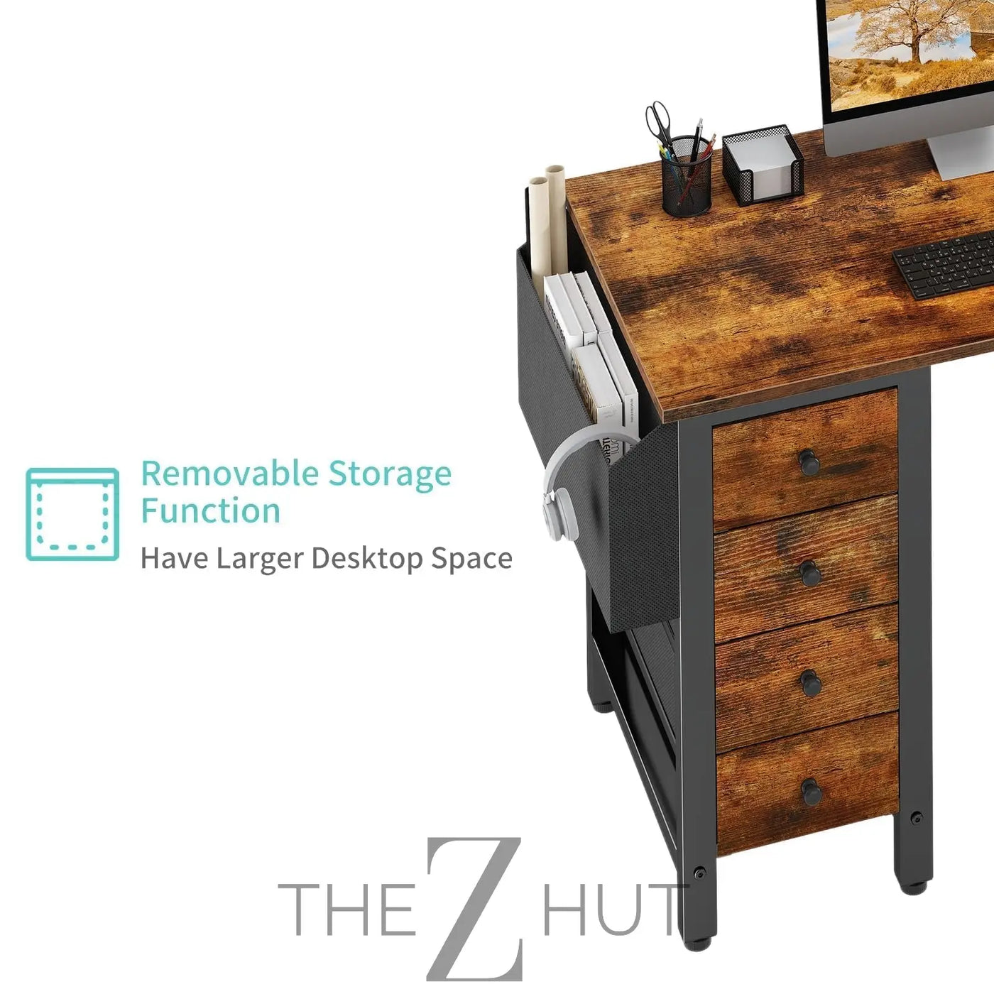 Lufeiya White L Shaped Computer Desk with Drawers & Storage Shelves, 47 Inch Corner Reversible Desk with Power Outlet for Home Office Bedroom, L-Shaped Teen PC Desks with Fabric Drawer, White THE Z HUT