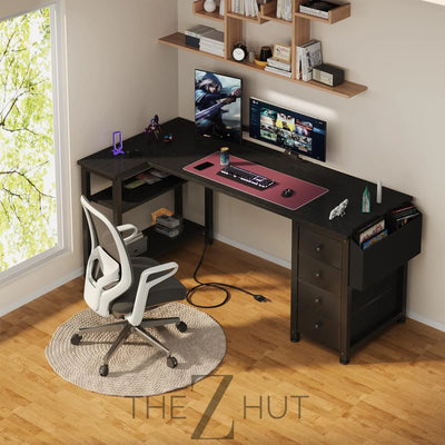 Lufeiya White L Shaped Computer Desk with Drawers & Storage Shelves, 47 Inch Corner Reversible Desk with Power Outlet for Home Office Bedroom, L-Shaped Teen PC Desks with Fabric Drawer, White THE Z HUT