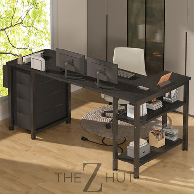 Lufeiya White L Shaped Computer Desk with Drawers & Storage Shelves, 47 Inch Corner Reversible Desk with Power Outlet for Home Office Bedroom, L-Shaped Teen PC Desks with Fabric Drawer, White THE Z HUT