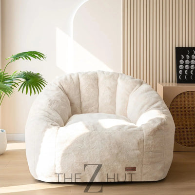 MAXYOYO Giant Bean Bag Chair, Oversized Bean Bag Couch for Adults and Kids, Faux Fur Shell-Shaped Large Chair with Filler, Stuffed Big Accent Sofa Lounge Floor Sofa for Gaming, Reading, Beige THE Z HUT