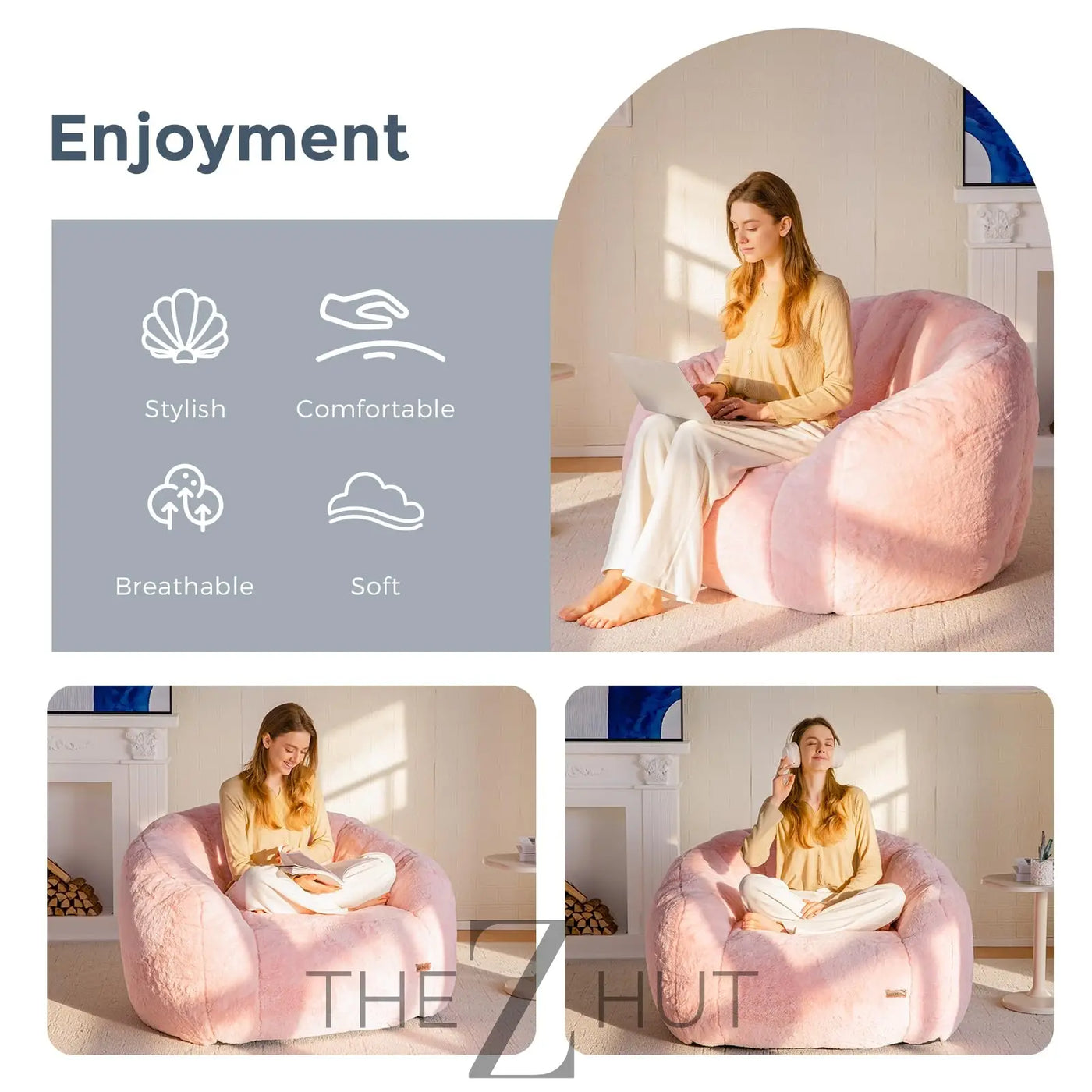 MAXYOYO Giant Bean Bag Chair, Oversized Bean Bag Couch for Adults and Kids, Faux Fur Shell-Shaped Large Chair with Filler, Stuffed Big Accent Sofa Lounge Floor Sofa for Gaming, Reading, Beige THE Z HUT