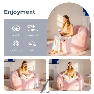MAXYOYO Giant Bean Bag Chair, Oversized Bean Bag Couch for Adults and Kids, Faux Fur Shell-Shaped Large Chair with Filler, Stuffed Big Accent Sofa Lounge Floor Sofa for Gaming, Reading, Beige THE Z HUT