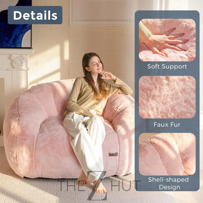 MAXYOYO Giant Bean Bag Chair, Oversized Bean Bag Couch for Adults and Kids, Faux Fur Shell-Shaped Large Chair with Filler, Stuffed Big Accent Sofa Lounge Floor Sofa for Gaming, Reading, Beige THE Z HUT