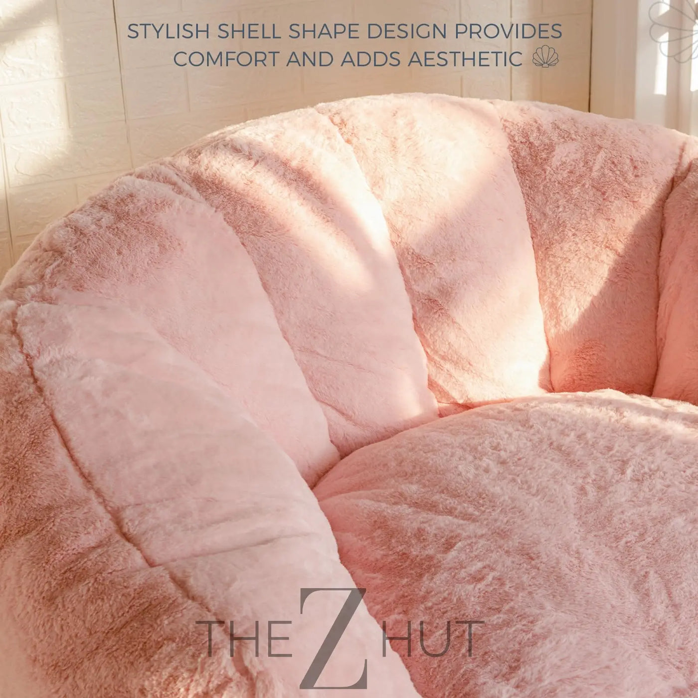 MAXYOYO Giant Bean Bag Chair, Oversized Bean Bag Couch for Adults and Kids, Faux Fur Shell-Shaped Large Chair with Filler, Stuffed Big Accent Sofa Lounge Floor Sofa for Gaming, Reading, Beige THE Z HUT