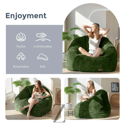 MAXYOYO Giant Bean Bag Chair, Oversized Bean Bag Couch for Adults and Kids, Faux Fur Shell-Shaped Large Chair with Filler, Stuffed Big Accent Sofa Lounge Floor Sofa for Gaming, Reading, Beige THE Z HUT