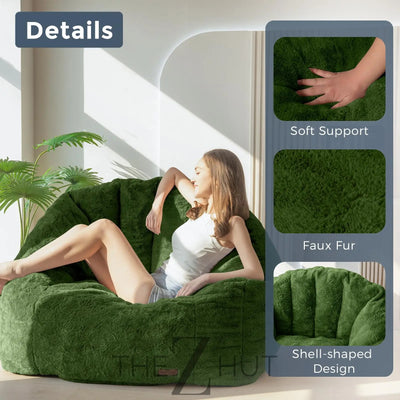 MAXYOYO Giant Bean Bag Chair, Oversized Bean Bag Couch for Adults and Kids, Faux Fur Shell-Shaped Large Chair with Filler, Stuffed Big Accent Sofa Lounge Floor Sofa for Gaming, Reading, Beige THE Z HUT