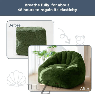 MAXYOYO Giant Bean Bag Chair, Oversized Bean Bag Couch for Adults and Kids, Faux Fur Shell-Shaped Large Chair with Filler, Stuffed Big Accent Sofa Lounge Floor Sofa for Gaming, Reading, Beige THE Z HUT