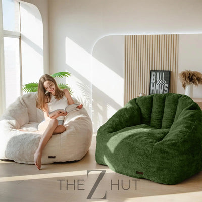 MAXYOYO Giant Bean Bag Chair, Oversized Bean Bag Couch for Adults and Kids, Faux Fur Shell-Shaped Large Chair with Filler, Stuffed Big Accent Sofa Lounge Floor Sofa for Gaming, Reading, Beige THE Z HUT