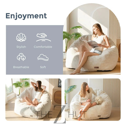 MAXYOYO Giant Bean Bag Chair, Oversized Bean Bag Couch for Adults and Kids, Faux Fur Shell-Shaped Large Chair with Filler, Stuffed Big Accent Sofa Lounge Floor Sofa for Gaming, Reading, Beige THE Z HUT