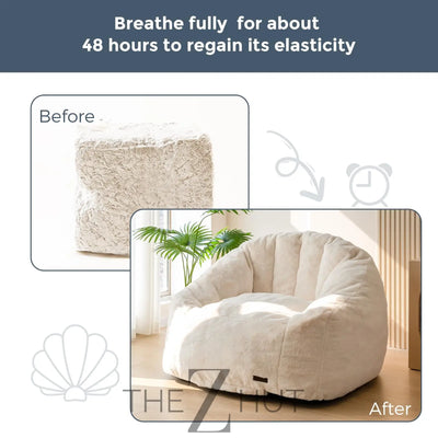 MAXYOYO Giant Bean Bag Chair, Oversized Bean Bag Couch for Adults and Kids, Faux Fur Shell-Shaped Large Chair with Filler, Stuffed Big Accent Sofa Lounge Floor Sofa for Gaming, Reading, Beige THE Z HUT