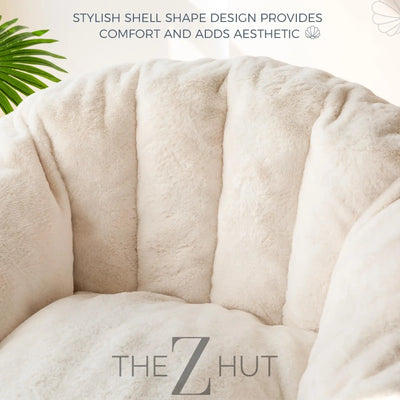MAXYOYO Giant Bean Bag Chair, Oversized Bean Bag Couch for Adults and Kids, Faux Fur Shell-Shaped Large Chair with Filler, Stuffed Big Accent Sofa Lounge Floor Sofa for Gaming, Reading, Beige THE Z HUT