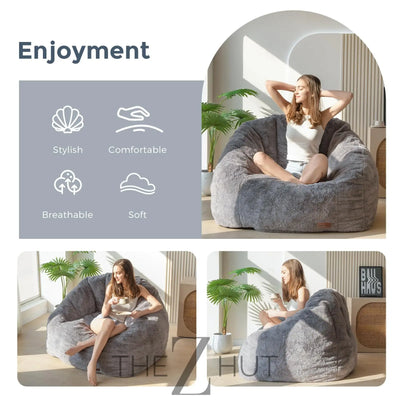 MAXYOYO Giant Bean Bag Chair, Oversized Bean Bag Couch for Adults and Kids, Faux Fur Shell-Shaped Large Chair with Filler, Stuffed Big Accent Sofa Lounge Floor Sofa for Gaming, Reading, Beige THE Z HUT