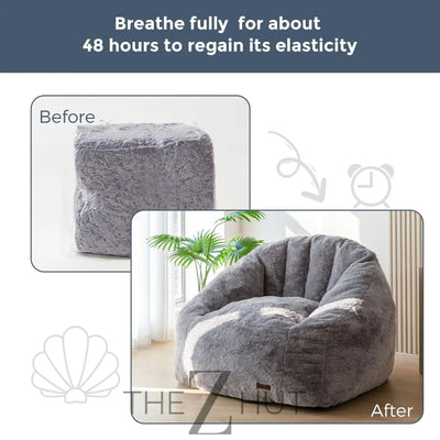MAXYOYO Giant Bean Bag Chair, Oversized Bean Bag Couch for Adults and Kids, Faux Fur Shell-Shaped Large Chair with Filler, Stuffed Big Accent Sofa Lounge Floor Sofa for Gaming, Reading, Beige THE Z HUT