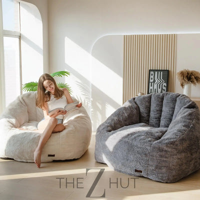 MAXYOYO Giant Bean Bag Chair, Oversized Bean Bag Couch for Adults and Kids, Faux Fur Shell-Shaped Large Chair with Filler, Stuffed Big Accent Sofa Lounge Floor Sofa for Gaming, Reading, Beige THE Z HUT