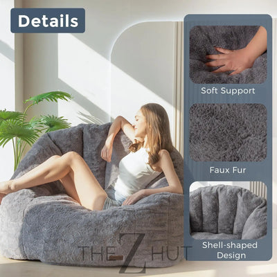 MAXYOYO Giant Bean Bag Chair, Oversized Bean Bag Couch for Adults and Kids, Faux Fur Shell-Shaped Large Chair with Filler, Stuffed Big Accent Sofa Lounge Floor Sofa for Gaming, Reading, Beige THE Z HUT