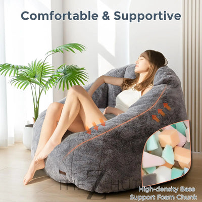 MAXYOYO Giant Bean Bag Chair, Oversized Bean Bag Couch for Adults and Kids, Faux Fur Shell-Shaped Large Chair with Filler, Stuffed Big Accent Sofa Lounge Floor Sofa for Gaming, Reading, Beige THE Z HUT