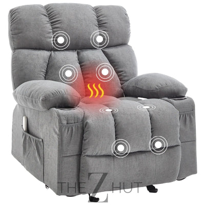 Massage Rocker Recliner Chair with Heat and Vibration Ergonomic Rocking Lounge Chair for Living Room Comfy Overstuffed Recliner with 4 Side Pockets,2 Cup Holders, USB Charge Port, Grey THE Z HUT
