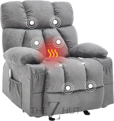 Massage Rocker Recliner Chair with Heat and Vibration Ergonomic Rocking Lounge Chair for Living Room Comfy Overstuffed Recliner with 4 Side Pockets,2 Cup Holders, USB Charge Port, Grey THE Z HUT