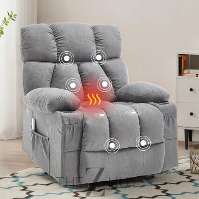 Massage Rocker Recliner Chair with Heat and Vibration Ergonomic Rocking Lounge Chair for Living Room Comfy Overstuffed Recliner with 4 Side Pockets,2 Cup Holders, USB Charge Port, Grey THE Z HUT