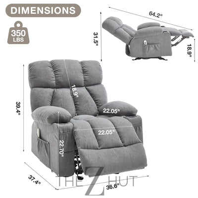Massage Rocker Recliner Chair with Heat and Vibration Ergonomic Rocking Lounge Chair for Living Room Comfy Overstuffed Recliner with 4 Side Pockets,2 Cup Holders, USB Charge Port, Grey THE Z HUT