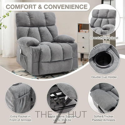 Massage Rocker Recliner Chair with Heat and Vibration Ergonomic Rocking Lounge Chair for Living Room Comfy Overstuffed Recliner with 4 Side Pockets,2 Cup Holders, USB Charge Port, Grey THE Z HUT