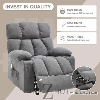 Massage Rocker Recliner Chair with Heat and Vibration Ergonomic Rocking Lounge Chair for Living Room Comfy Overstuffed Recliner with 4 Side Pockets,2 Cup Holders, USB Charge Port, Grey THE Z HUT