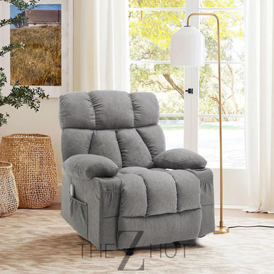 Massage Rocker Recliner Chair with Heat and Vibration Ergonomic Rocking Lounge Chair for Living Room Comfy Overstuffed Recliner with 4 Side Pockets,2 Cup Holders, USB Charge Port, Grey THE Z HUT