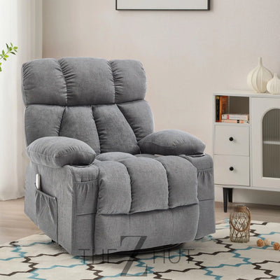 Massage Rocker Recliner Chair with Heat and Vibration Ergonomic Rocking Lounge Chair for Living Room Comfy Overstuffed Recliner with 4 Side Pockets,2 Cup Holders, USB Charge Port, Grey THE Z HUT