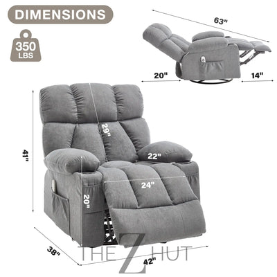 Massage Rocker Recliner Chair with Heat and Vibration Ergonomic Rocking Lounge Chair for Living Room Comfy Overstuffed Recliner with 4 Side Pockets,2 Cup Holders, USB Charge Port, Grey THE Z HUT