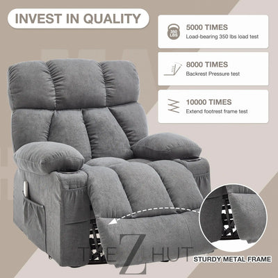 Massage Rocker Recliner Chair with Heat and Vibration Ergonomic Rocking Lounge Chair for Living Room Comfy Overstuffed Recliner with 4 Side Pockets,2 Cup Holders, USB Charge Port, Grey THE Z HUT