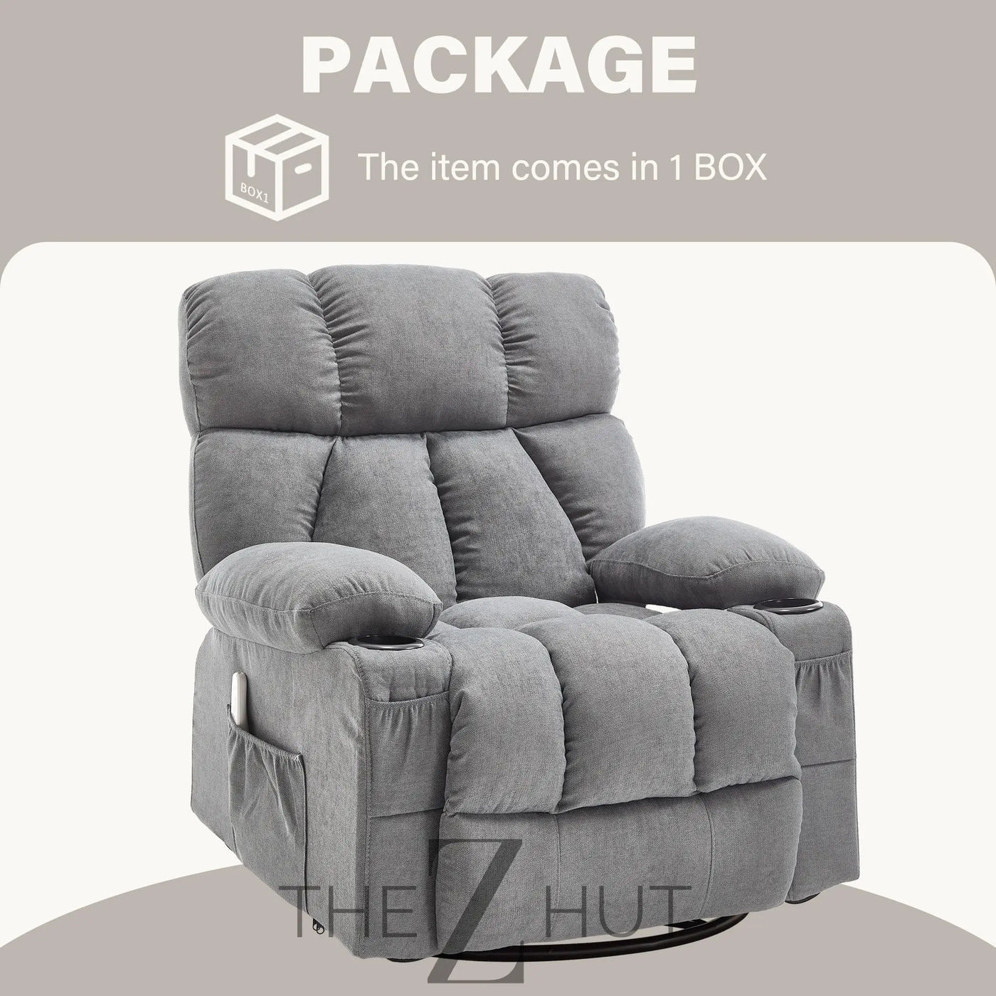 Massage Rocker Recliner Chair with Heat and Vibration Ergonomic Rocking Lounge Chair for Living Room Comfy Overstuffed Recliner with 4 Side Pockets,2 Cup Holders, USB Charge Port, Grey THE Z HUT