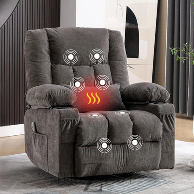 Massage Swivel Recliner Chair, Oversized Rocker Recliner with Vibration Massage and Lumbar Heat Ergonomic Rocker Chair for Living Room with Side Pocket, 2 Cup Holders, USB Charge Port THE Z HUT