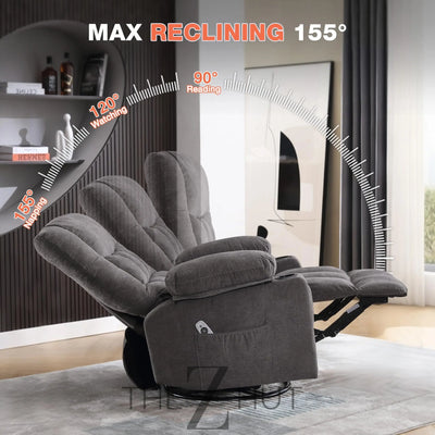 Massage Swivel Recliner Chair, Oversized Rocker Recliner with Vibration Massage and Lumbar Heat Ergonomic Rocker Chair for Living Room with Side Pocket, 2 Cup Holders, USB Charge Port THE Z HUT