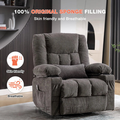 Massage Swivel Recliner Chair, Oversized Rocker Recliner with Vibration Massage and Lumbar Heat Ergonomic Rocker Chair for Living Room with Side Pocket, 2 Cup Holders, USB Charge Port THE Z HUT