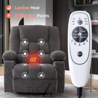 Massage Swivel Recliner Chair, Oversized Rocker Recliner with Vibration Massage and Lumbar Heat Ergonomic Rocker Chair for Living Room with Side Pocket, 2 Cup Holders, USB Charge Port THE Z HUT