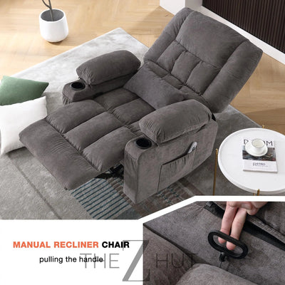 Massage Swivel Recliner Chair, Oversized Rocker Recliner with Vibration Massage and Lumbar Heat Ergonomic Rocker Chair for Living Room with Side Pocket, 2 Cup Holders, USB Charge Port THE Z HUT