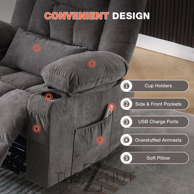 Massage Swivel Recliner Chair, Oversized Rocker Recliner with Vibration Massage and Lumbar Heat Ergonomic Rocker Chair for Living Room with Side Pocket, 2 Cup Holders, USB Charge Port THE Z HUT