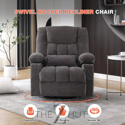 Massage Swivel Recliner Chair, Oversized Rocker Recliner with Vibration Massage and Lumbar Heat Ergonomic Rocker Chair for Living Room with Side Pocket, 2 Cup Holders, USB Charge Port THE Z HUT