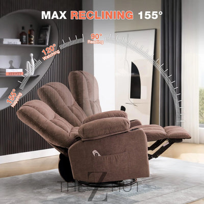 Massage Swivel Recliner Chair, Oversized Rocker Recliner with Vibration Massage and Lumbar Heat Ergonomic Rocker Chair for Living Room with Side Pocket, 2 Cup Holders, USB Charge Port THE Z HUT