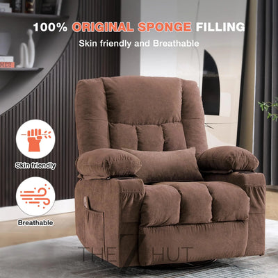 Massage Swivel Recliner Chair, Oversized Rocker Recliner with Vibration Massage and Lumbar Heat Ergonomic Rocker Chair for Living Room with Side Pocket, 2 Cup Holders, USB Charge Port THE Z HUT
