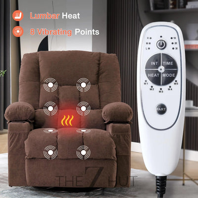 Massage Swivel Recliner Chair, Oversized Rocker Recliner with Vibration Massage and Lumbar Heat Ergonomic Rocker Chair for Living Room with Side Pocket, 2 Cup Holders, USB Charge Port THE Z HUT