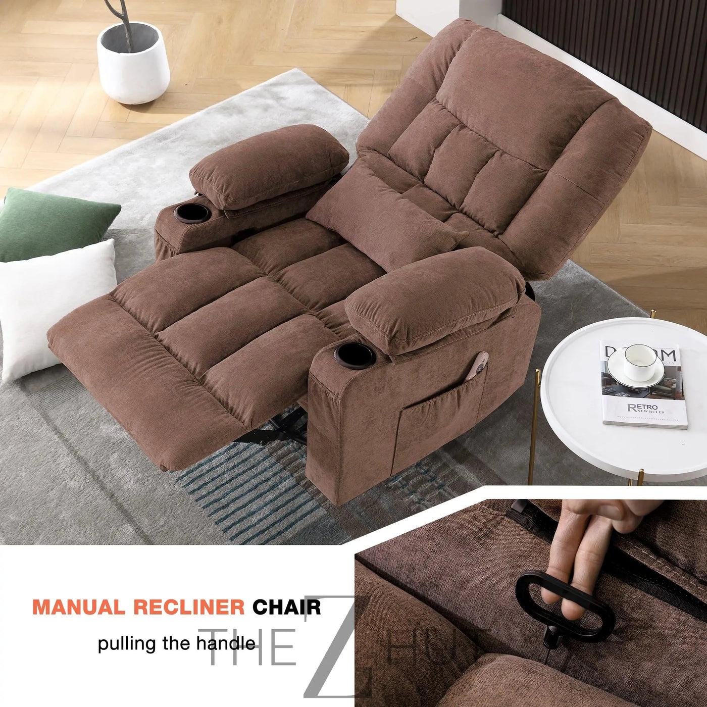 Massage Swivel Recliner Chair, Oversized Rocker Recliner with Vibration Massage and Lumbar Heat Ergonomic Rocker Chair for Living Room with Side Pocket, 2 Cup Holders, USB Charge Port THE Z HUT