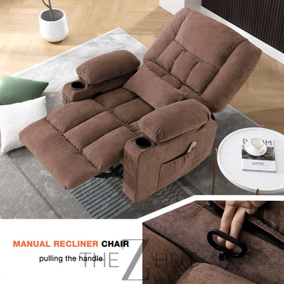 Massage Swivel Recliner Chair, Oversized Rocker Recliner with Vibration Massage and Lumbar Heat Ergonomic Rocker Chair for Living Room with Side Pocket, 2 Cup Holders, USB Charge Port THE Z HUT