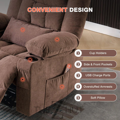 Massage Swivel Recliner Chair, Oversized Rocker Recliner with Vibration Massage and Lumbar Heat Ergonomic Rocker Chair for Living Room with Side Pocket, 2 Cup Holders, USB Charge Port THE Z HUT